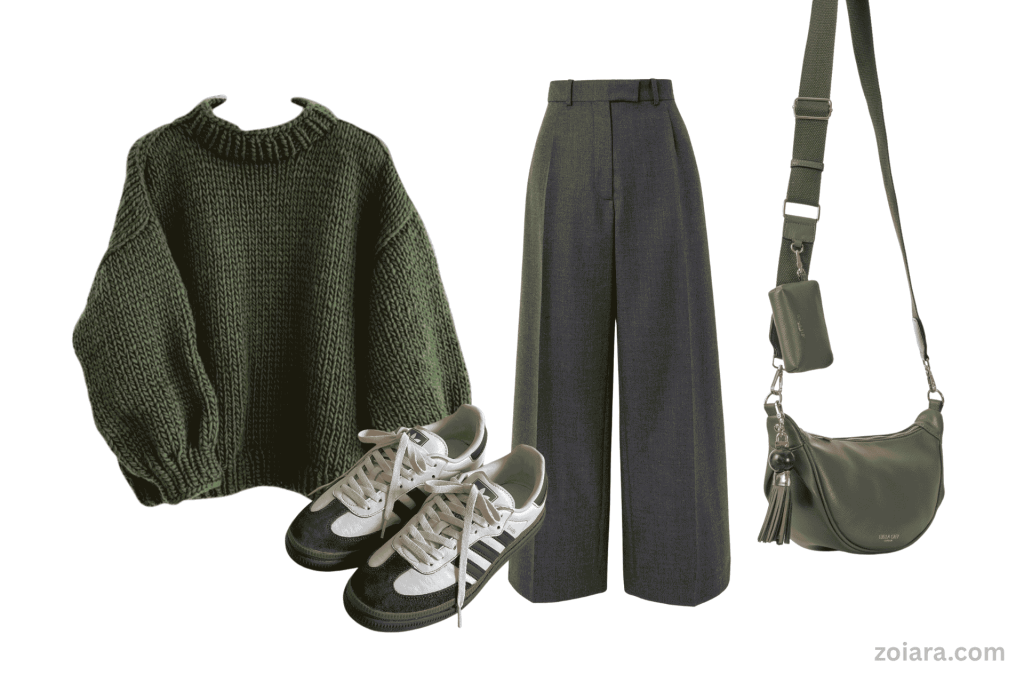 Muted Green and Charcoal outfit