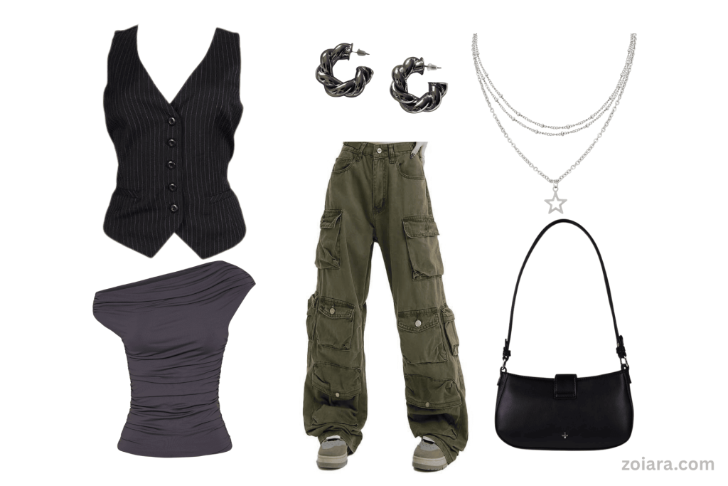 Muted Green and Charcoal outfit