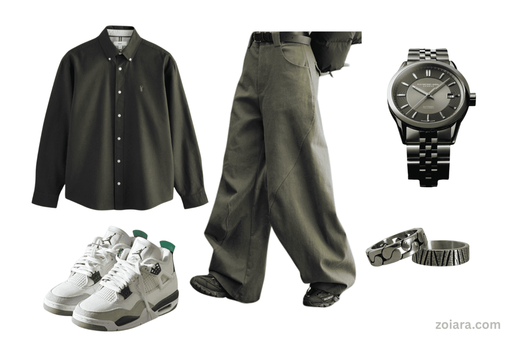 Muted Green and Charcoal outfit